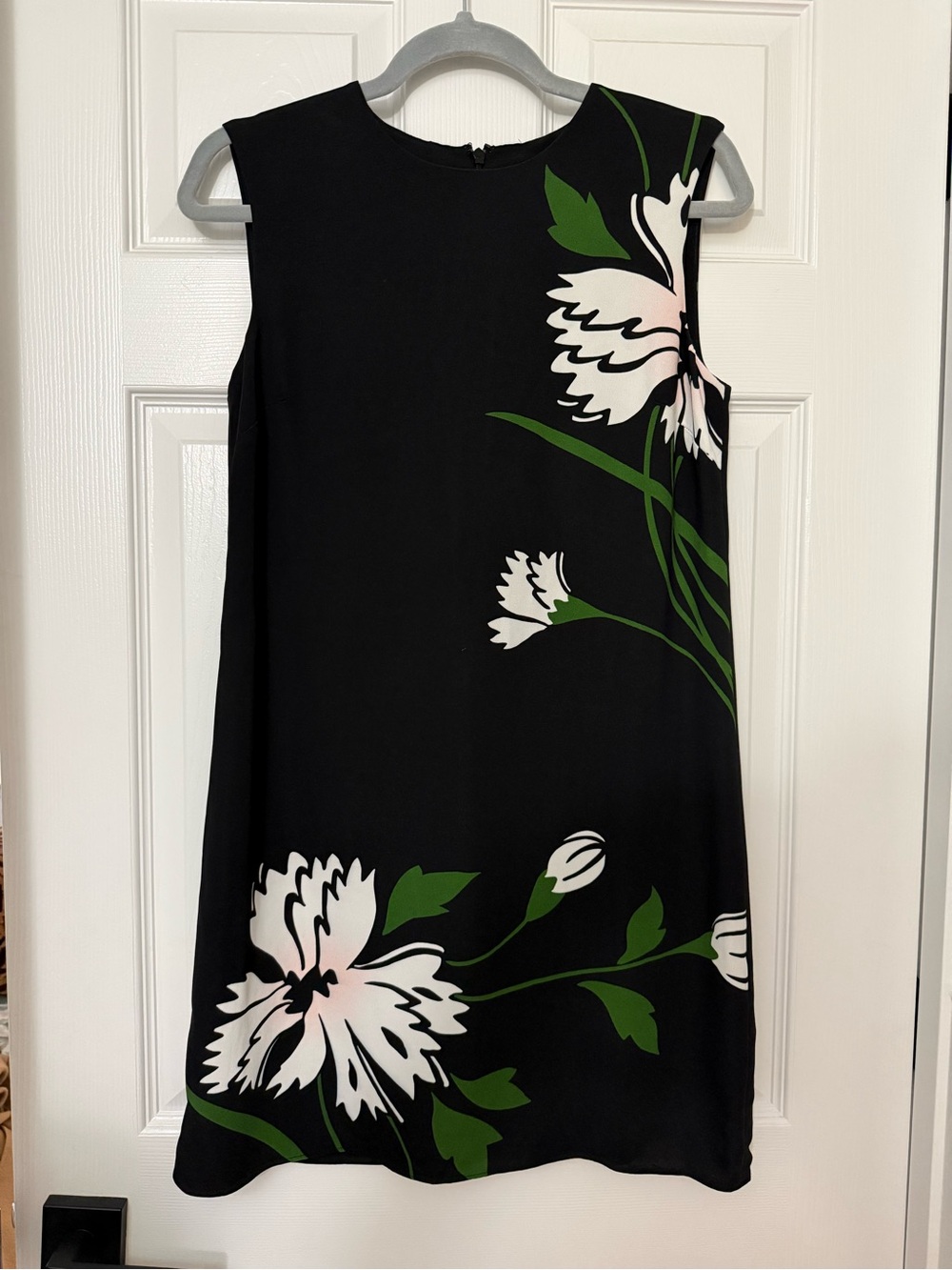 Veronica Beard Black Mini Dress with White & Green Floral Print